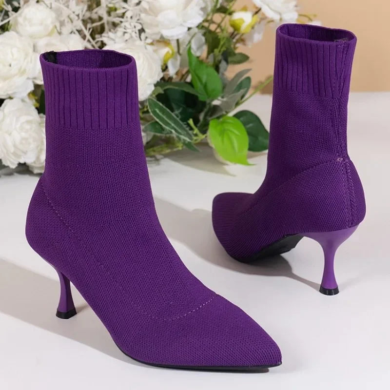 New Fashion Women's Ankle Boots Pointed High Heels Thin High Heels Soft Shoes Overboots Purple Black Red Comfortable Shoes-Dollar Bargains Online Shopping Australia