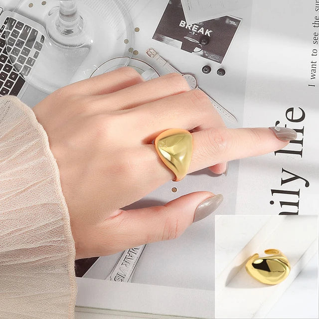 Glossy Wide Version Gold Color Plated Exaggerated Metal Rings Open Adjustable Ring for Women Men Jewelry-Dollar Bargains Online Shopping Australia