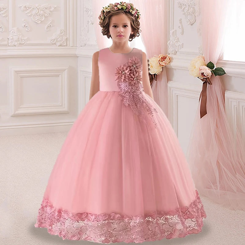 Kids Dress Flower Long Beading Elegant Teenagers Prom Gowns Dresses Girl Party Kid Evening Bridesmaid Princess-Dollar Bargains Online Shopping Australia