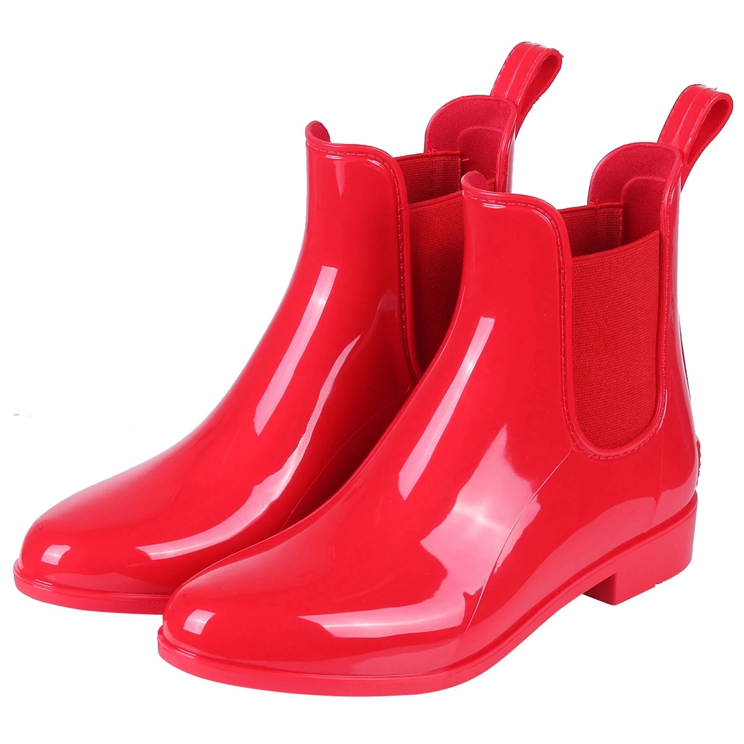 Women Fashion Chelsea Rain Boots Basic Shiny Ankle Boots Waterproof Shoes with Elastic Band Non-slip Comfortable Boots-Dollar Bargains Online Shopping Australia