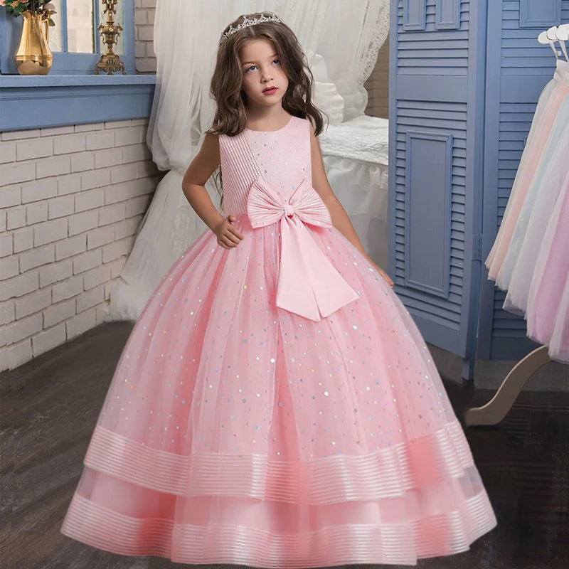 Kids Dress Flower Long Beading Elegant Teenagers Prom Gowns Dresses Girl Party Kid Evening Bridesmaid Princess-Dollar Bargains Online Shopping Australia