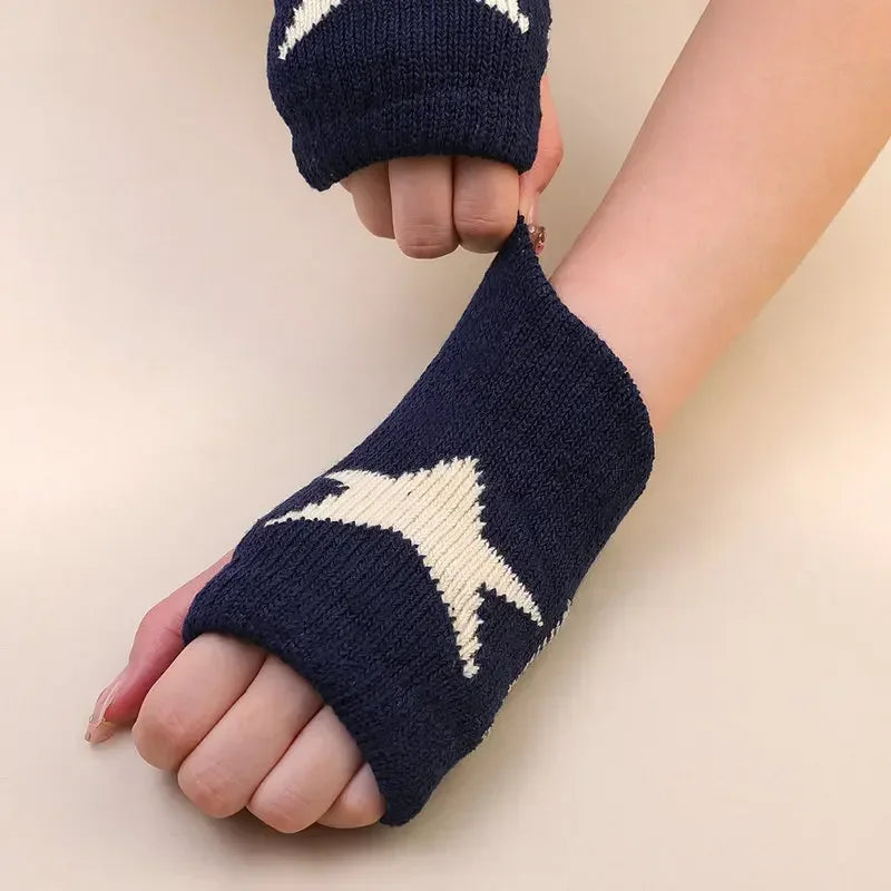 Winter Knitted Woolen Gloves Ins Fashion Y2K Men's Women's Half Finger Warm Five Pointed Star Fingerless Gloves Unisex-Dollar Bargains Online Shopping Australia