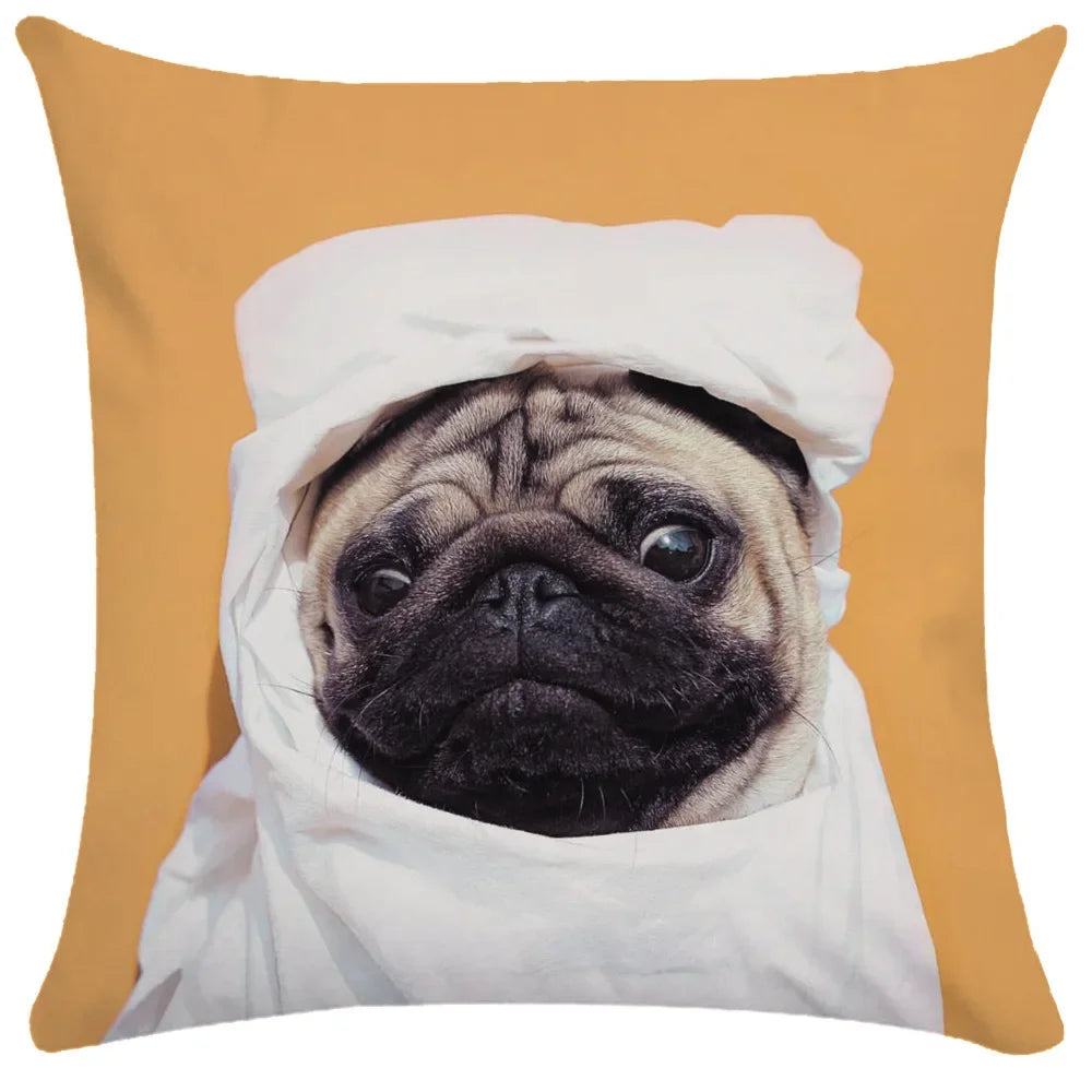 Pug Bulldog Print Cushion Cover Pets Dog Pillowcase For Home Sofa Decoration Polyester Lumbar Pillow Case Gift-Dollar Bargains Online Shopping Australia