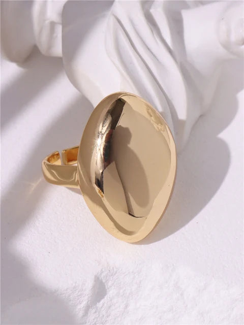 Glossy Wide Version Gold Color Plated Exaggerated Metal Rings Open Adjustable Ring for Women Men Jewelry-Dollar Bargains Online Shopping Australia