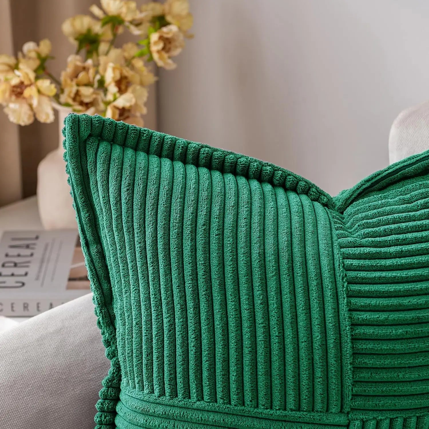 Corduroy Pillow Covers with Splicing of Super Soft Boho Striped Pillow Covers Broadside Decorative Textured Throw Pillow Cushion