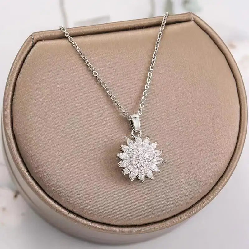 Double-layer Rotatable Sunflower Necklaces Women Chain Choker Stainless Steel-Dollar Bargains Online Shopping Australia