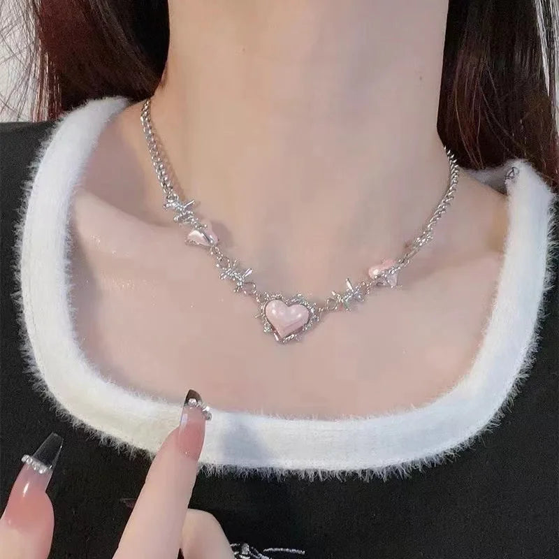 Star Cross Bowknot Pendant Necklace For Women Egirls y2k Cool Neck Jewelry Clavicle Chain Original Korean Fashion Party Gift-Dollar Bargains Online Shopping Australia