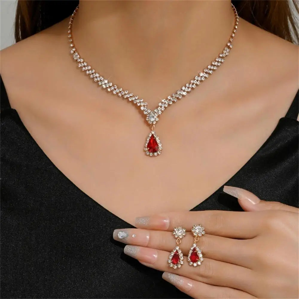 2pcs/set Jewelry Sets Women Elegant Waterdrop Rhinestone Pendant Necklace stud Earrings Wedding Dress Bridal Jewelry Set-Dollar Bargains Online Shopping Australia