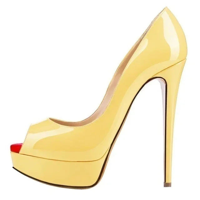 Women Pumps Sexy Platform Peep Toe 14cm Extremely Thin High Heels Stiletto Patent Leather Fashion Party Nighclub Wedding Shoes-Dollar Bargains Online Shopping Australia
