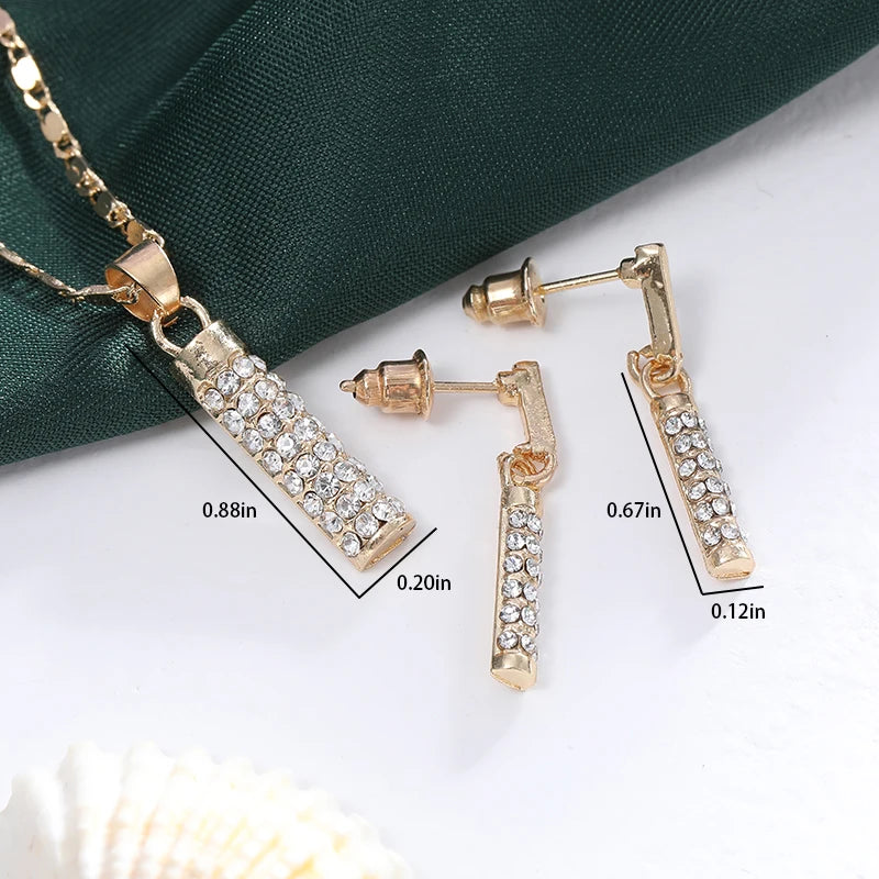 Fashion Sparkling Crystal Rhinestone Zircon Cylindrical Rod Earrings Necklace Set for Women Elegant Bridal Wedding Party Sets-Dollar Bargains Online Shopping Australia