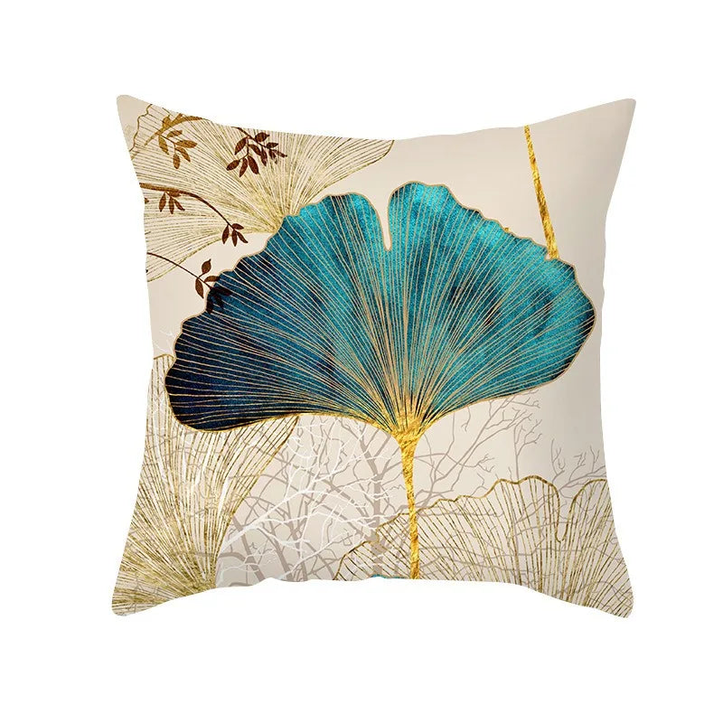 Oil Painting Flowers Decorative Pillowcase for Sofa Ginkgo Leaves Printed Polyester Cushion Cover 45x45cm Home Decor-Dollar Bargains Online Shopping Australia