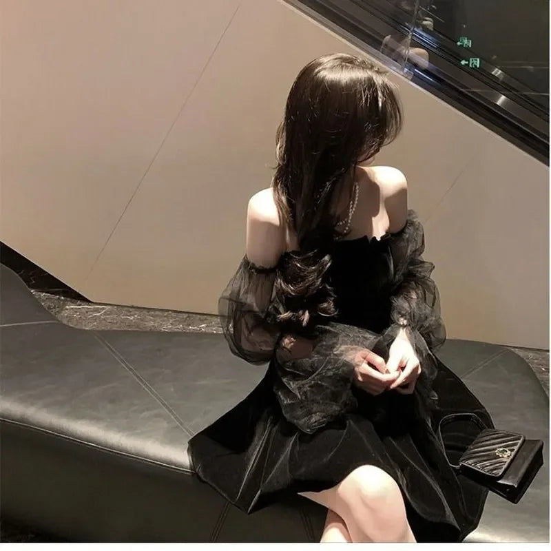 Black Retro Dress Women Lace Chiffon Mini High Street Sexy Women Club-Dollar Bargains Online Shopping Australia