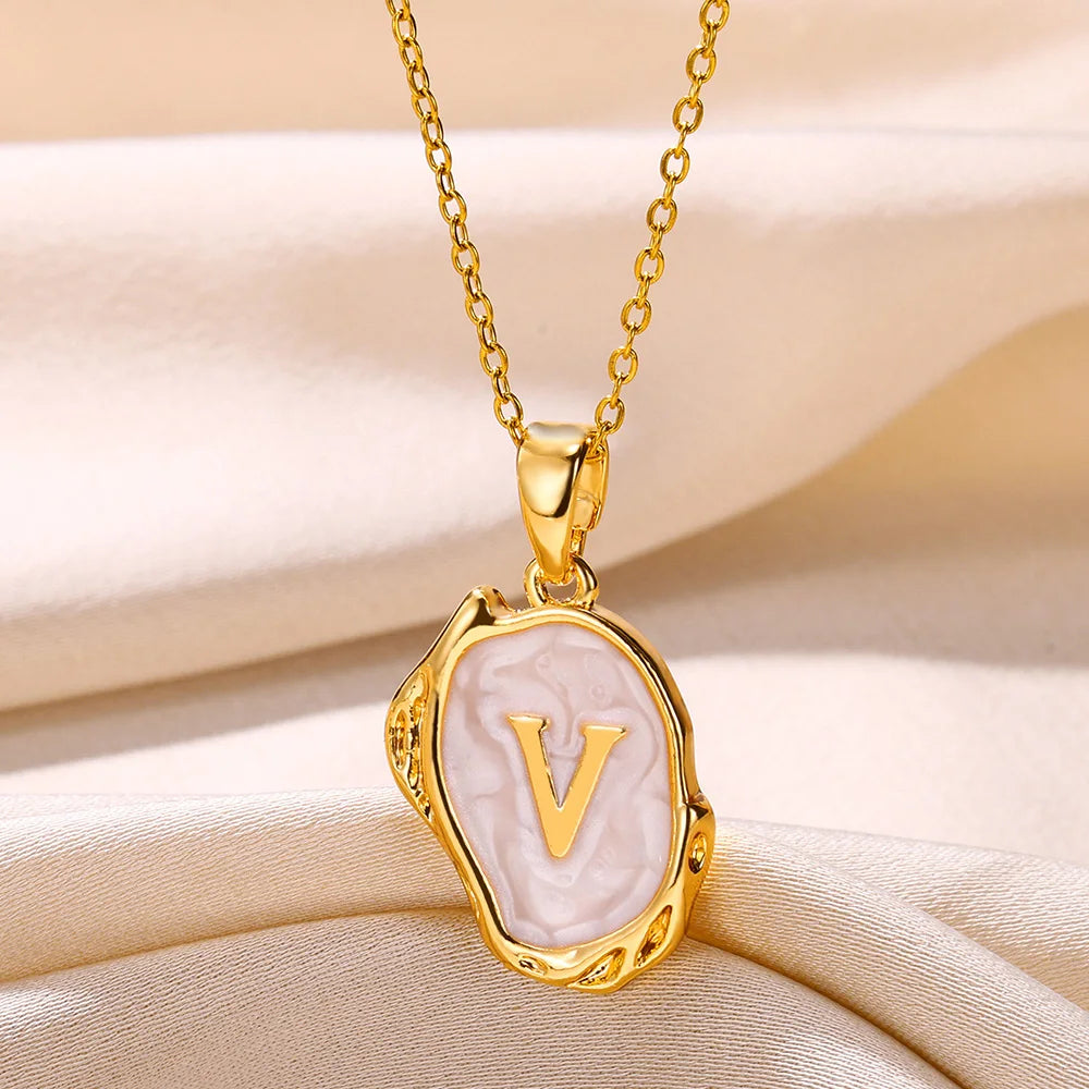 Y2K Stainless Steels Drip Oil 26 Letter Necklaces for Women Men Alphabet A-Z Initials Pendant Necklace Aesthetic Jewelry Gift-Dollar Bargains Online Shopping Australia