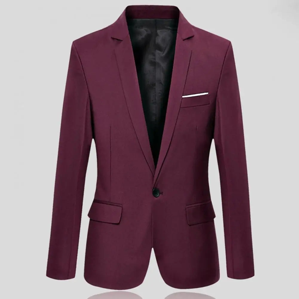 Men Blazer Lapel Suit Jacket Men Formal Evening Dress Jacket Male Blazer Coats Men Blazer Solid Single Button Lapel Suit Jacket