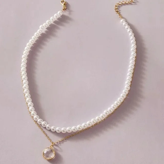 Elegant Jewelry Wedding Big Pearl Necklace For Women Fashion Imitation Pearl Green Rose Color Stone Choker Necklace-Dollar Bargains Online Shopping Australia