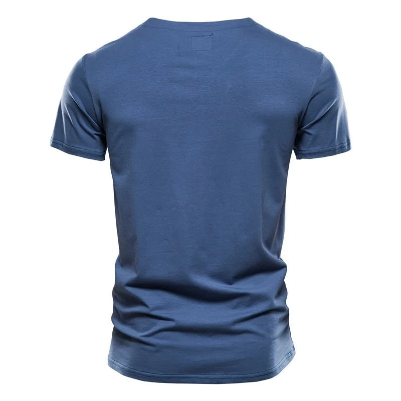 Summer Cotton T Shirt Men Solid Color Design V-neck T-shirt Casual Classic Men's Clothing Tops Tee Shirt Men