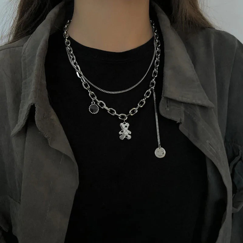 Stainless Steel Choker Layered Necklace Women Punk Trendy Dainty Chain Statement Pendant Hip Hop Jewelry-Dollar Bargains Online Shopping Australia