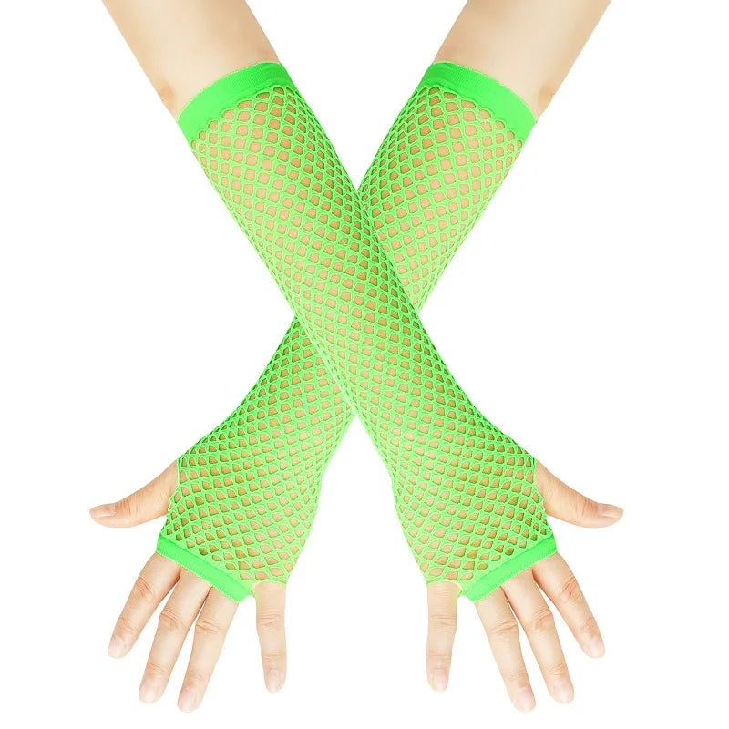 New Mesh Gloves Neon Fishnet Gloves Mittens Black Red Sheer Wear Fancy Dress for Womens Sexy Girls Punk Goth Dance Glove