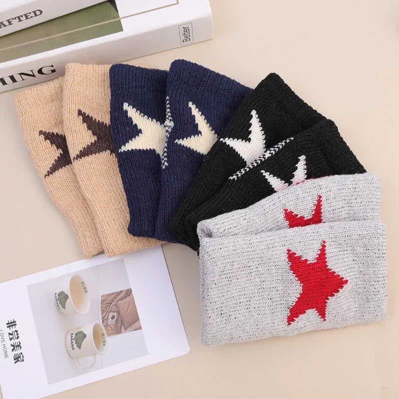 Winter Knitted Woolen Gloves Ins Fashion Y2K Men's Women's Half Finger Warm Five Pointed Star Fingerless Gloves Unisex-Dollar Bargains Online Shopping Australia