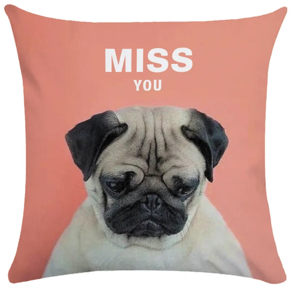 Pug Bulldog Print Cushion Cover Pets Dog Pillowcase For Home Sofa Decoration Polyester Lumbar Pillow Case Gift-Dollar Bargains Online Shopping Australia