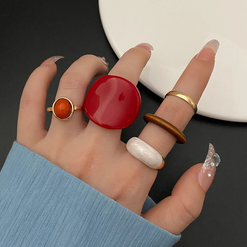 Elegant Emerald White Rings Set for Women Vintage Crystal Geometric Finger Ring Fashion Jewelry-Dollar Bargains Online Shopping Australia