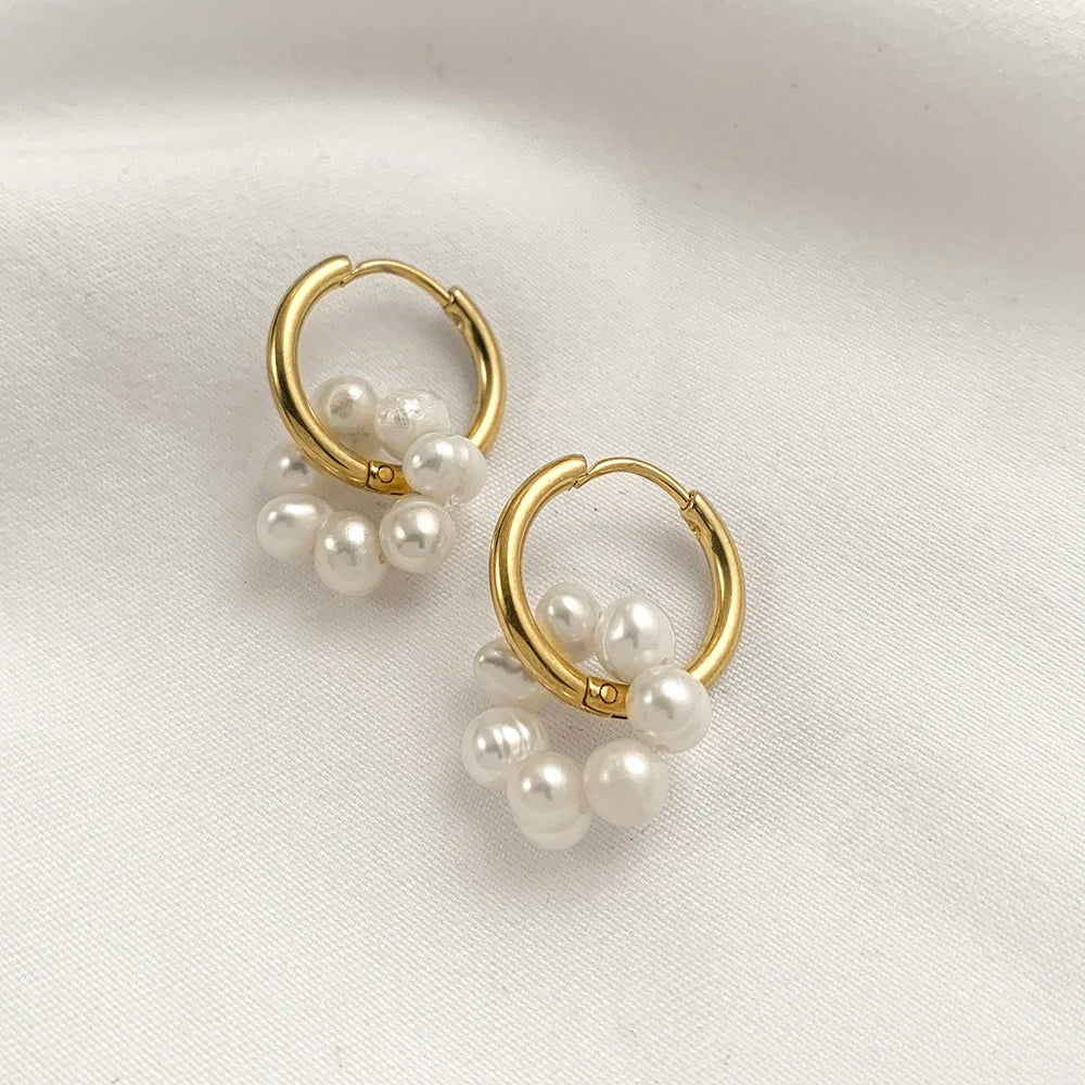Bohemian Handmade Natural Stone Beads Hoop Earrings for Women Golden Color Stainless Steel Circle-Dollar Bargains Online Shopping Australia