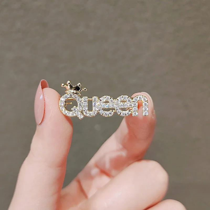 Rhinestone Queen Brooches For Women Crown Letters Party Office Brooch Pins-Dollar Bargains Online Shopping Australia