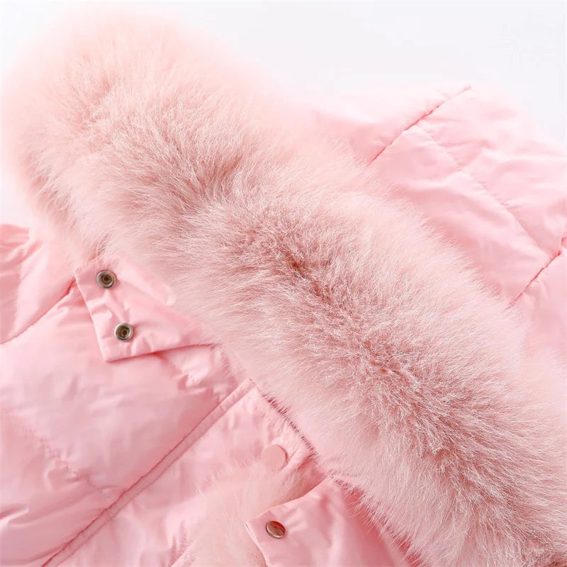 Winter Girls Sweet Long Down Jackets Hooded Big Fur Collar Kids Parkas Children Clothes Girls Windproof Thicken Warm Coats-Dollar Bargains Online Shopping Australia