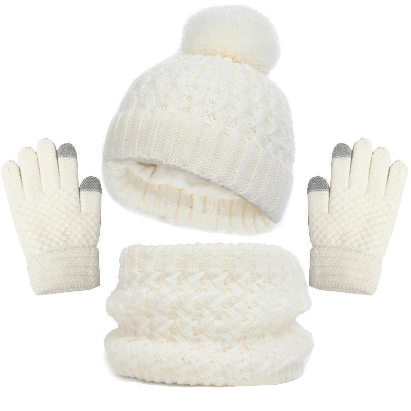 Toddlers Winter Warm Suits Knitted Hat Scarf and Gloves Set Solid Thermal Suit Boys Girls Caps Set Christmas Gift Winter Outfits-Dollar Bargains Online Shopping Australia