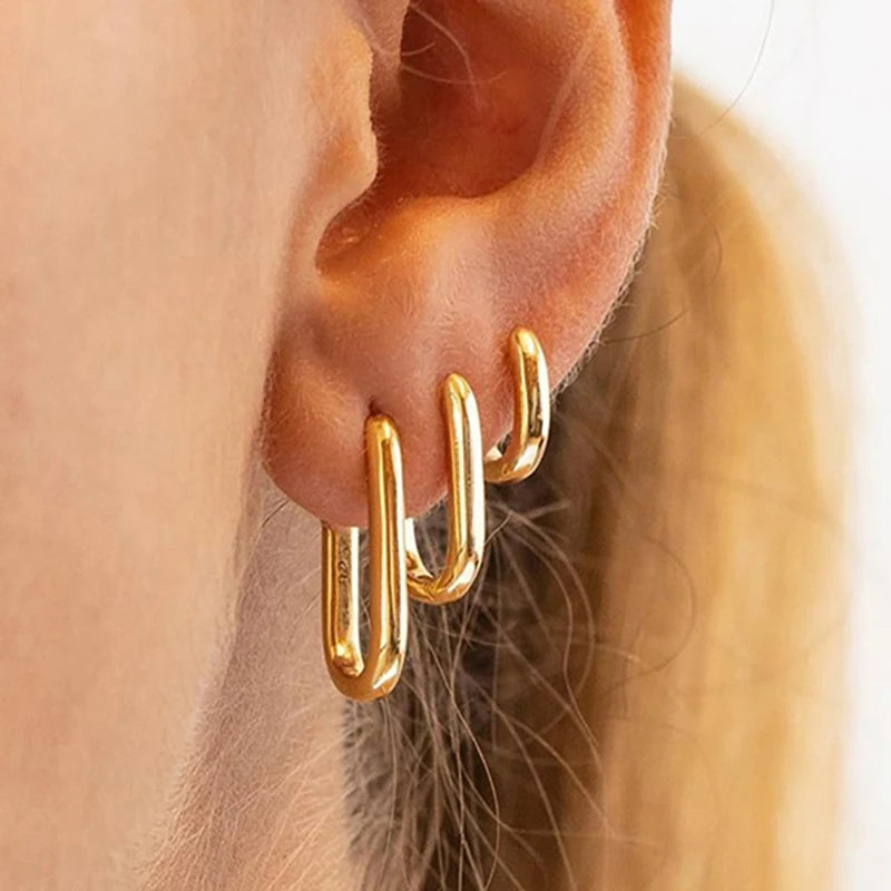 2PCS New Gold Color Square Hoop Earrings Women Men Stainless Steel Huggie Minimalist Punk Unisex Rock Earrings Piercing Jewelry-Dollar Bargains Online Shopping Australia