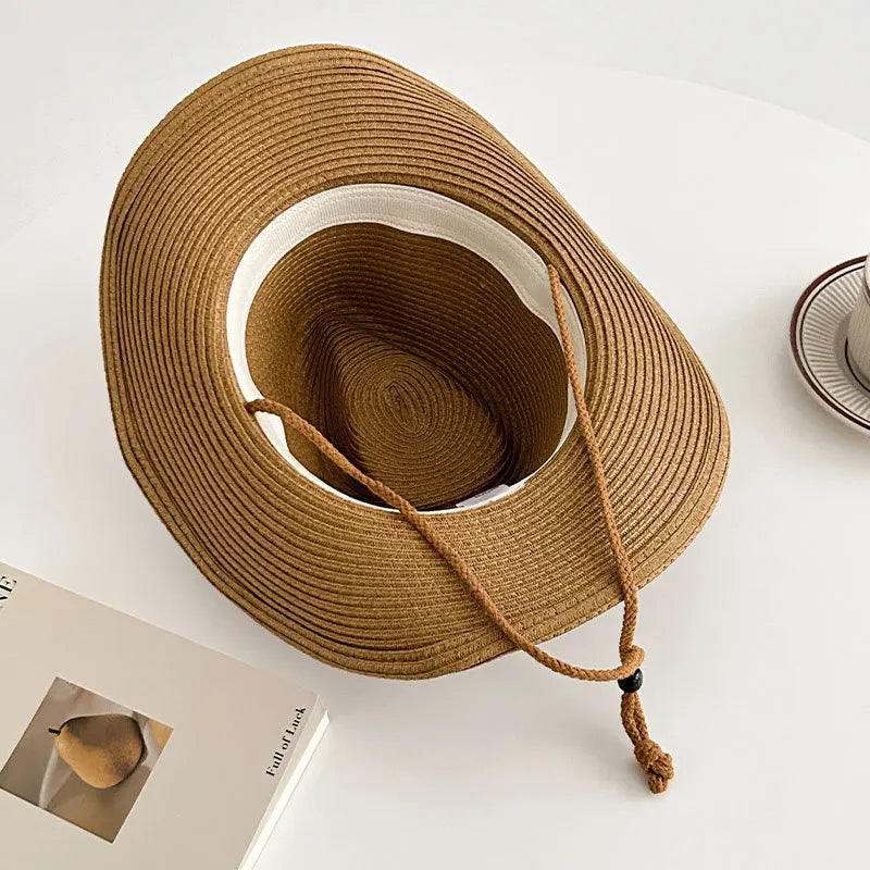 Men Western Cowboy Hat Vintage Men's Gentleman Lady Jazz Cowgirl With Leather Wide Brim Cloche Church Sombrero Hombre Caps