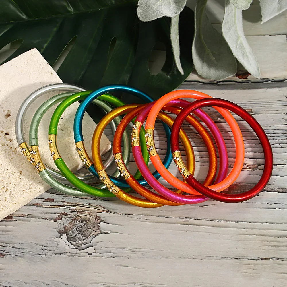 Inlaid Rhinestone Metal Buckle Silicone Bracelet for Women Buddhist Rush Temple Glitter Filled Jelly Lightweight Bangles-Dollar Bargains Online Shopping Australia