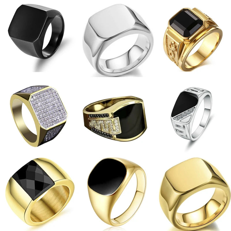 Metal Glossy Rings for Men Geometric Width Signet Square Finger Punk Style Fashion Ring Jewelry Accessories-Dollar Bargains Online Shopping Australia