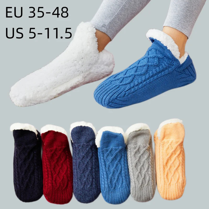 Women Knitted Slipper Socks Cozy Fuzzy Socks Non Slip Socks Winter Indoor Double Layer Bedroom Slipper Socks-Dollar Bargains Online Shopping Australia