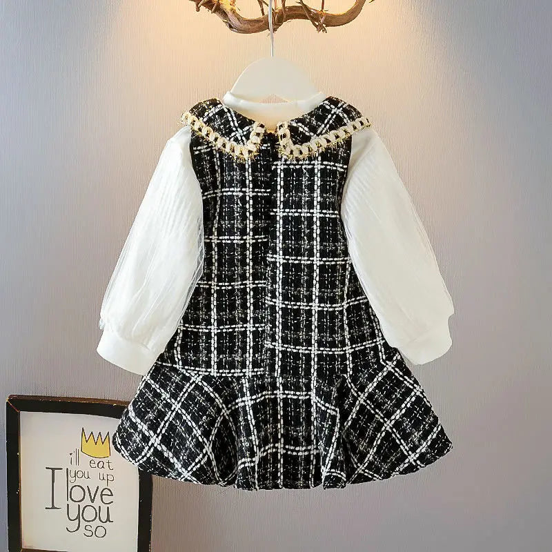 Baby Girls winter Princess Patchwork Dress Kids Bowtie Casual Outfits Baby Lovely Suits-Dollar Bargains Online Shopping Australia
