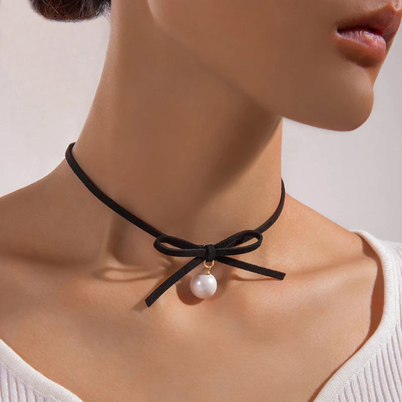 Pearl Stone Choker Necklace Elegant Trend Lace up Rope Clavicle Chain for Women-Dollar Bargains Online Shopping Australia