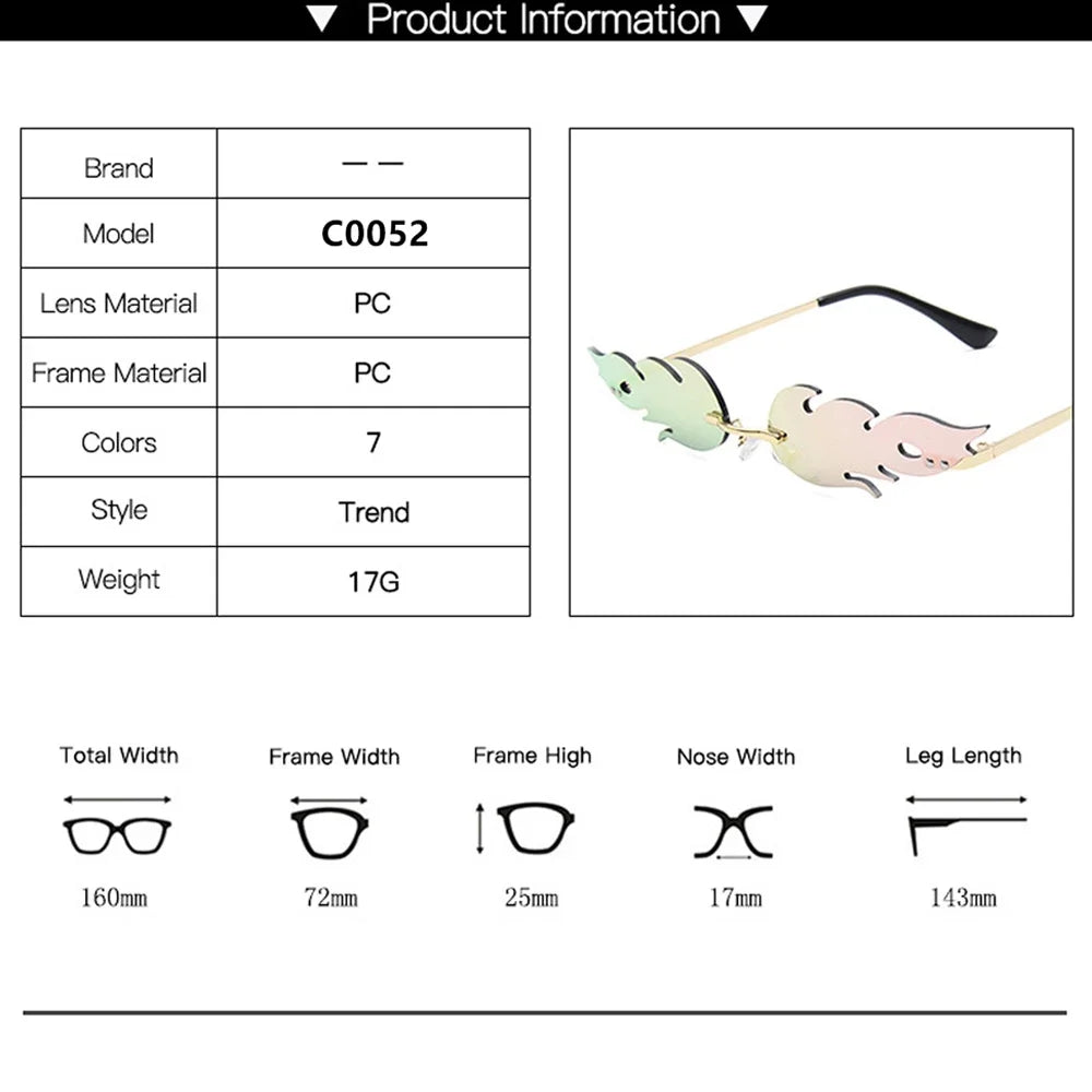 Fire Flame Sunglasses Women Rimless Wave Sun Glasses Metal Shades For Vintage Women Mirror Eyewear UV400-Dollar Bargains Online Shopping Australia