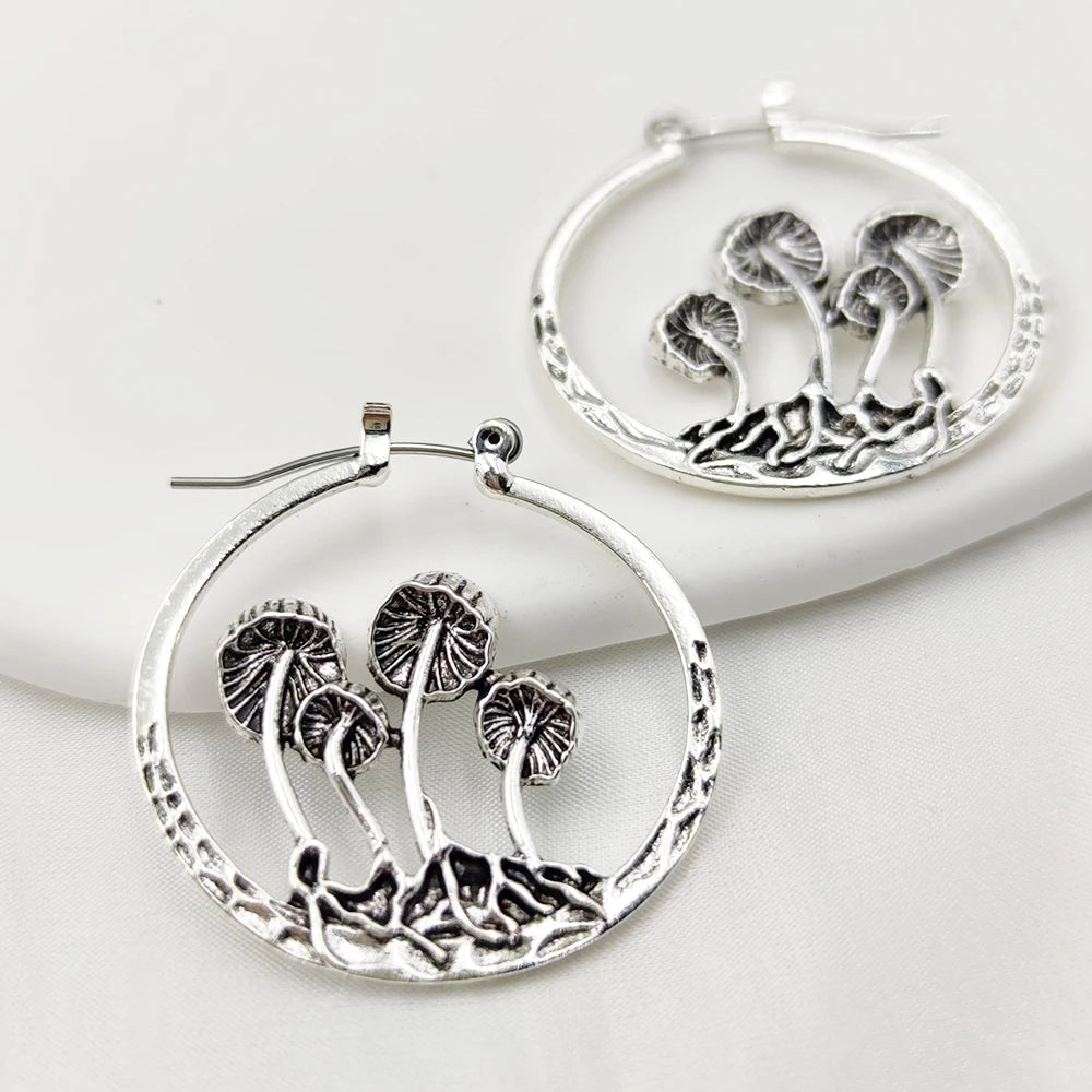 Vintage Bohemian Style Gothic Mushroom Decorative Hoop Earrings Niche Alloy Jewellery Creative Gifts for Women Girls-Dollar Bargains Online Shopping Australia