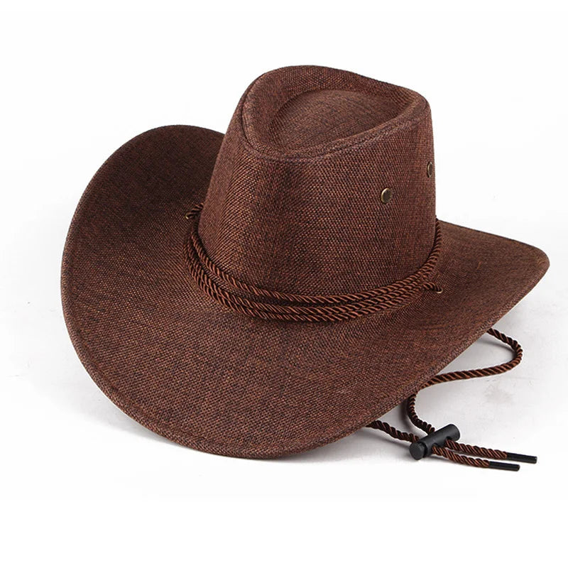 Summer Men Hat Breathable Western Cowboy Sunscreen Cap British Style Men Linen Solid Color Retro Casual Lightweight Hat-Dollar Bargains Online Shopping Australia