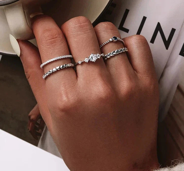 European 925 Sterling Silver Simple Rings For Women Wedding Engagement Heart Rings With Zircon