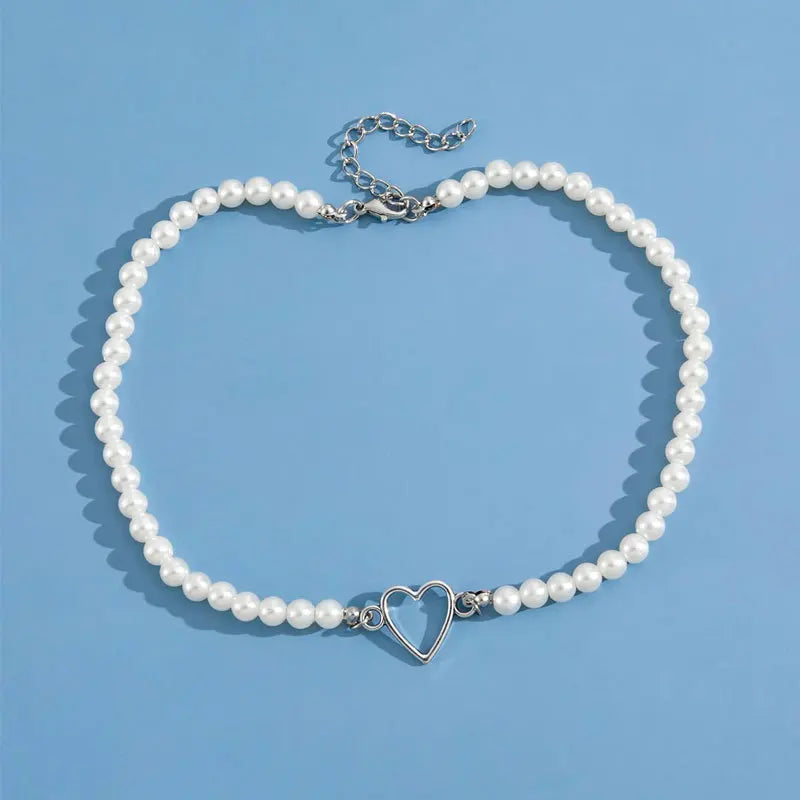 Love Heart Pearl Necklace Female Personality Travel Party Fashion Clavicle Accessories
