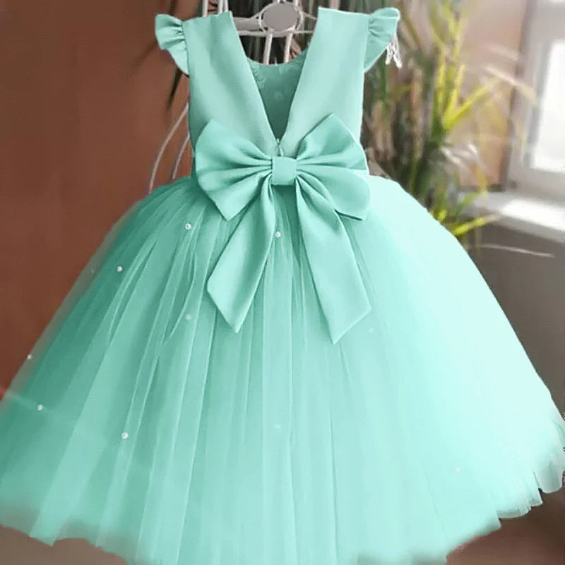 Toddler Girl Flower Birthday Tulle Dress Backless Bow Wedding Gown Kids Party Wear Princess Blue Dress Baby Girl Bowknot Dresses-Dollar Bargains Online Shopping Australia