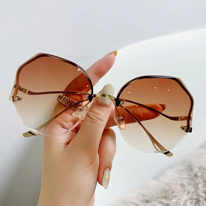 Round Gradient Sunglasses Women Metal Curved Temples Eyewear Ocean Rimless Fashion Sun Glasses Ladies UV400-Dollar Bargains Online Shopping Australia