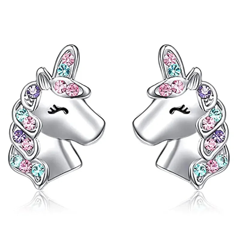 Unicorn Stud Earrings for Little Girl Kids Crystal Cat Butterfly Rainbow Heart Star Earring-Dollar Bargains Online Shopping Australia