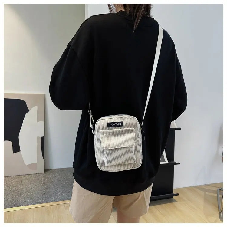 Women Corduroy Shoulder Bags Striped Cloth Fabric Handbags Casual Zip Tote Canvas Crossbody Bag Cute Shopping Bag for Ladies-Dollar Bargains Online Shopping Australia