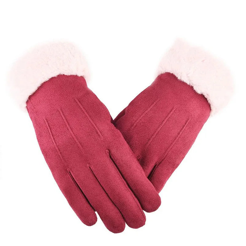 Cashmere Warm Suede Leather Cycling Mittens Double Thick Velvet Plush Wrist Women Touch Screen Driving Gloves-Dollar Bargains Online Shopping Australia