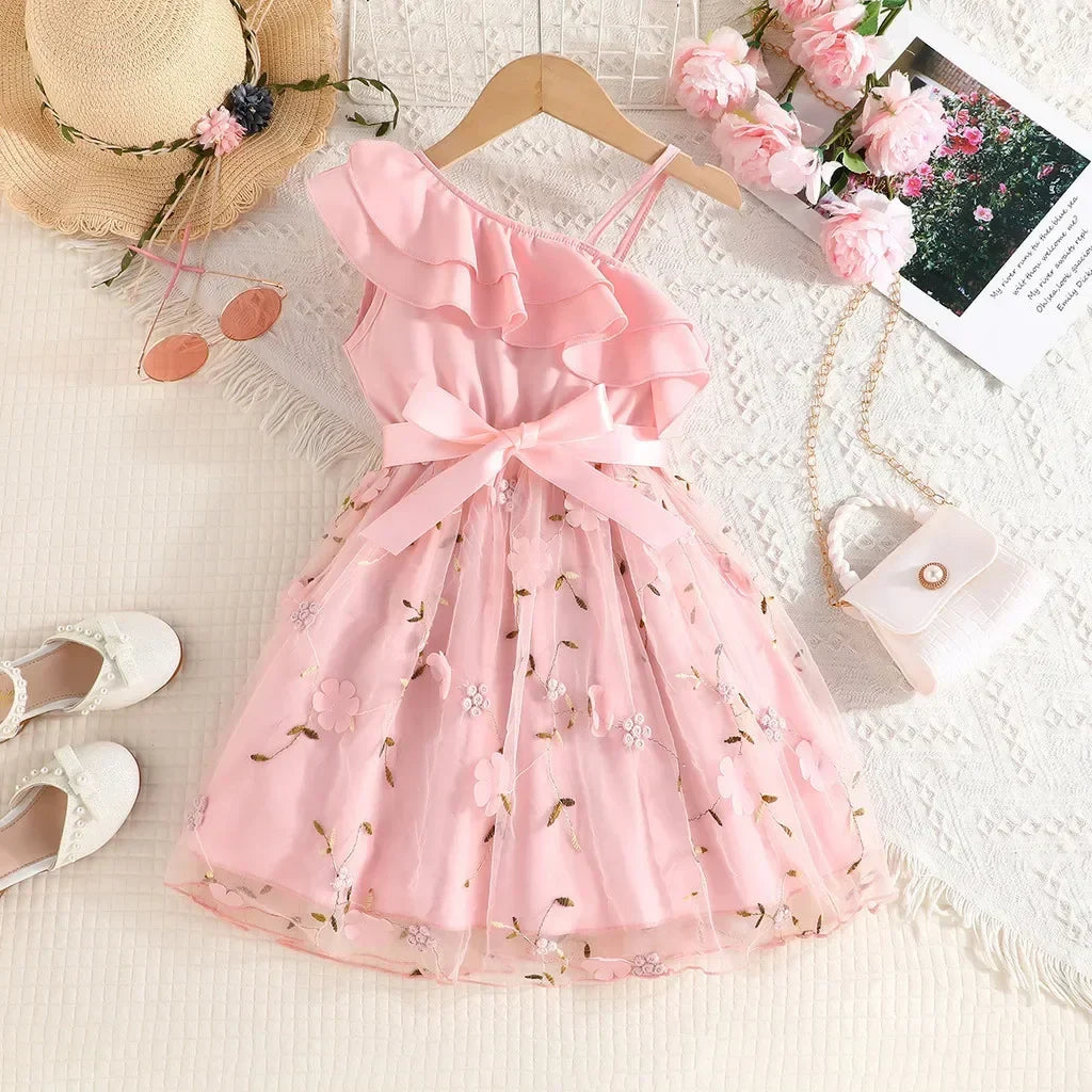 Dress Kids Birthday Ruffled Embroidered Sleeveless Floral Princess Dresses Baby Girl-Dollar Bargains Online Shopping Australia