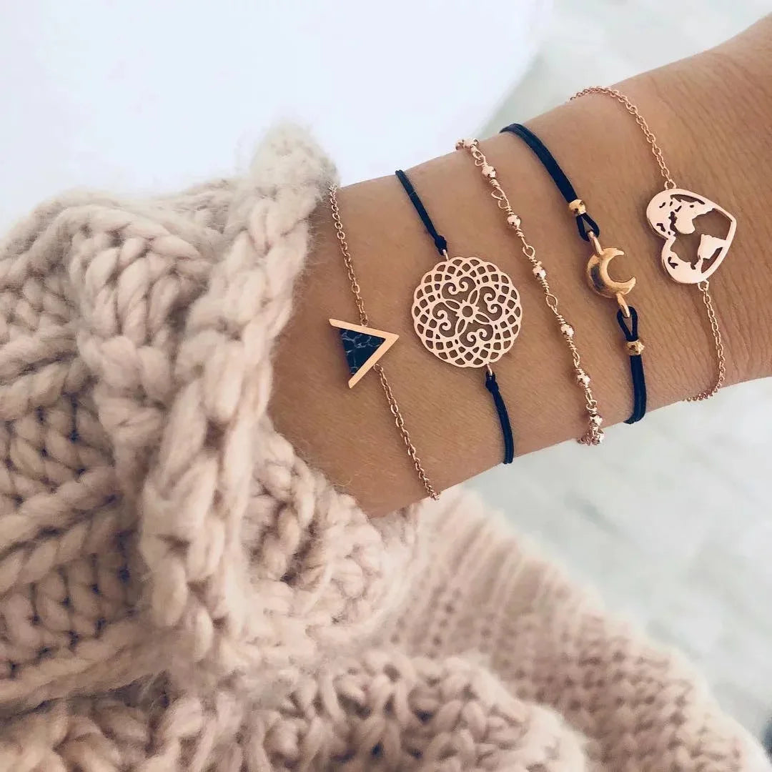 Tocona Boho Love Moon Bracelets for Women Charms Bead Gold Color Star Clear Crystal Stone Letter Rope-Dollar Bargains Online Shopping Australia