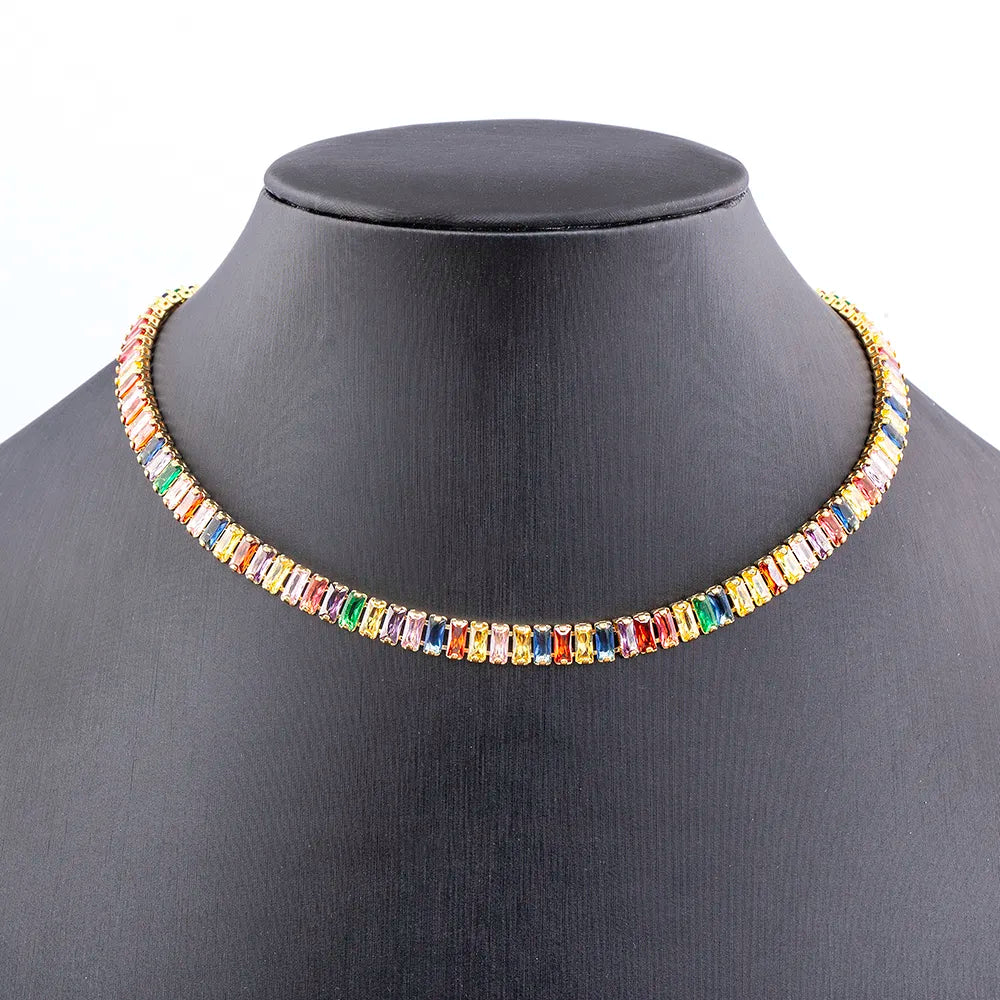 Classic Colorful Tennis Necklace Rectangular Full Zircon Neck Jewelry Adjustable Wedding Party Gift-Dollar Bargains Online Shopping Australia