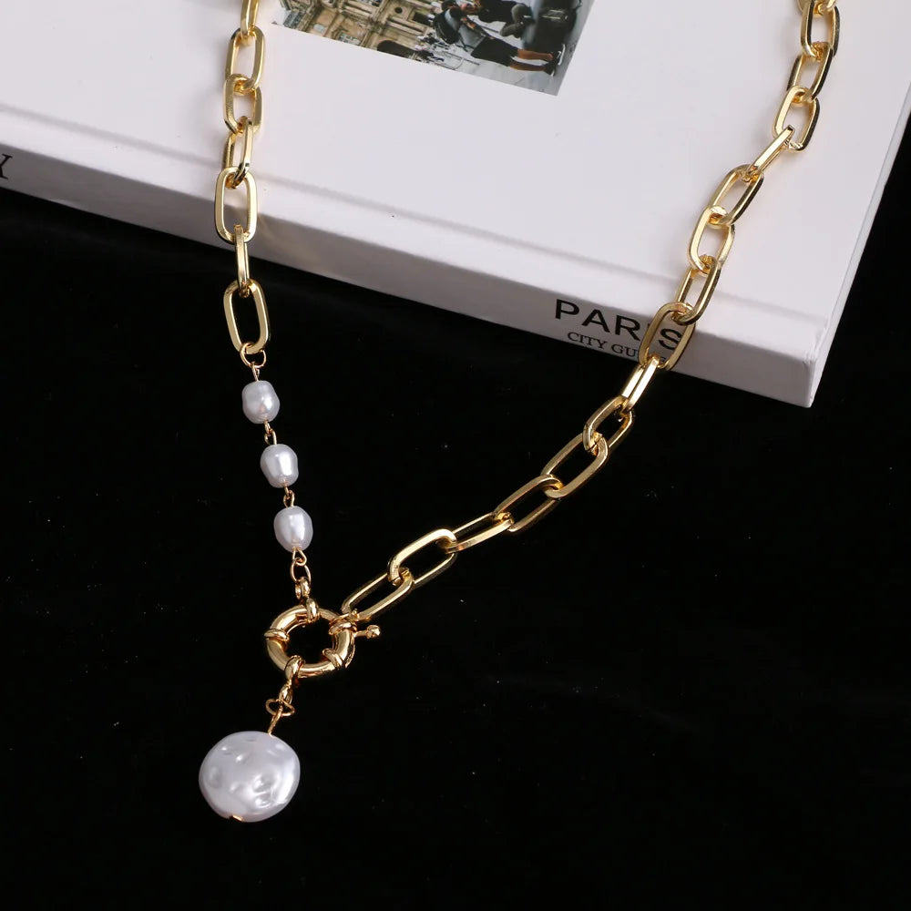 Pearl Thick Chain Pendant Necklace for Women Kpop Fashion Collar Necklace Choker Jewelry Gift Female-Dollar Bargains Online Shopping Australia